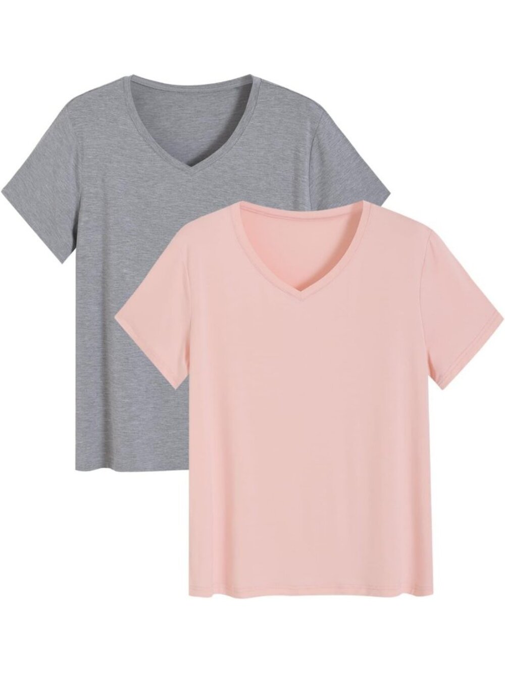 Cozy Bamboo Viscose Pajama Tops for Women - V Neck Sleep Shirt 2 Pack
